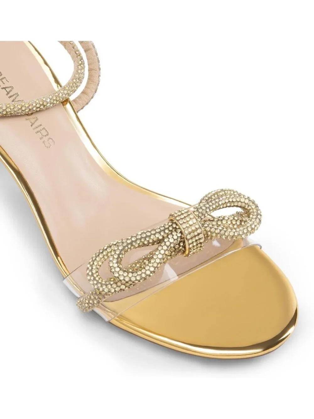 Dream Pairs Women's Gold Open Toe Rhinestone Double Bow Chunky Sandals